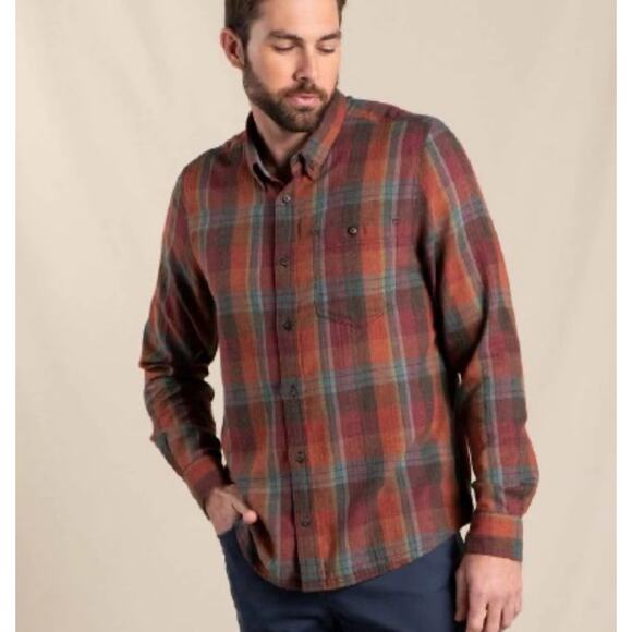 Toad & Co size large mens plaid button down shirt fall colors - Picture 1 of 4